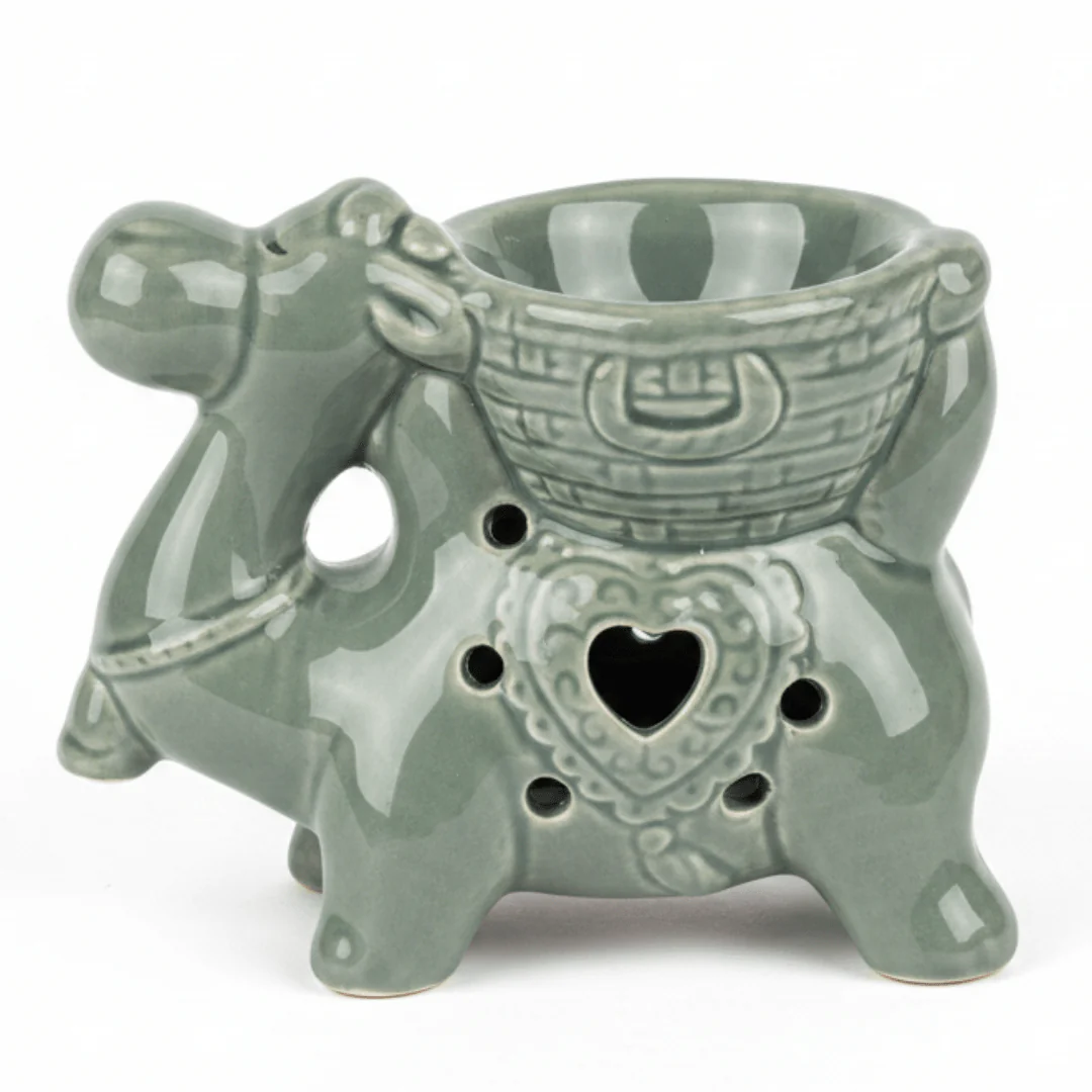 Camel Shape Ceramic Oil Burner 10×8 cm - White / Sage Green - Image 6