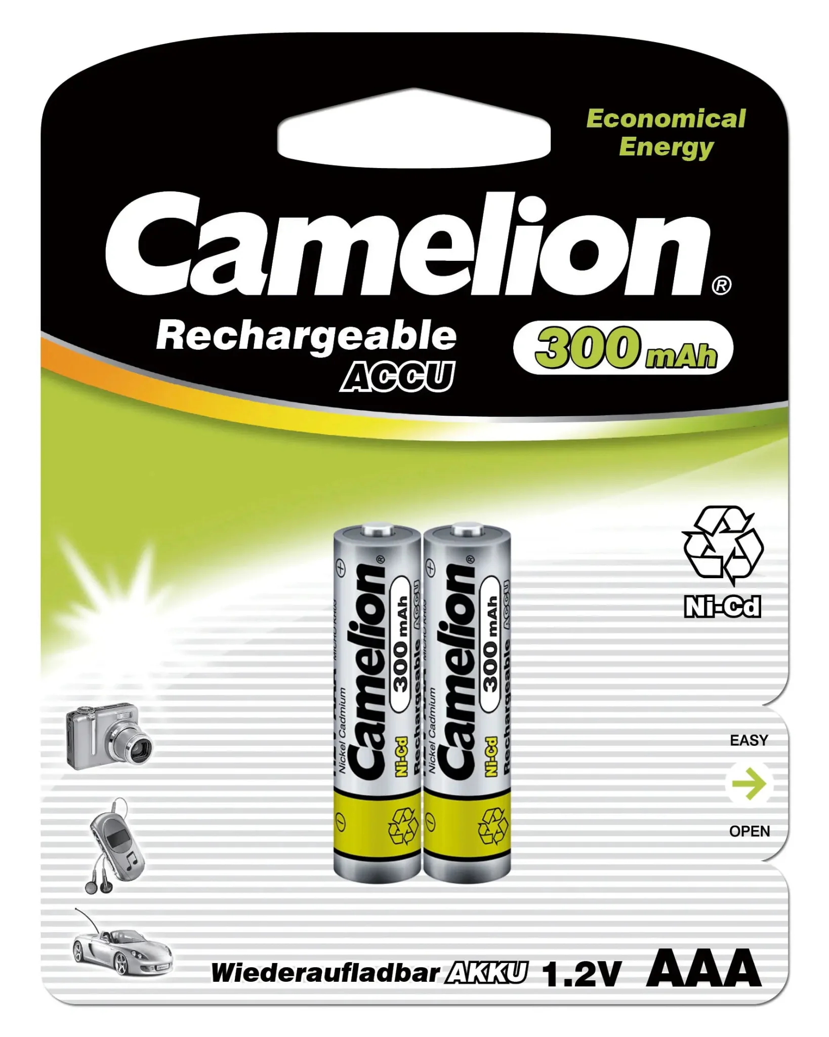 CAMELION AAA Rechargeable Battery 1.2V 300mAh, Pack of 2