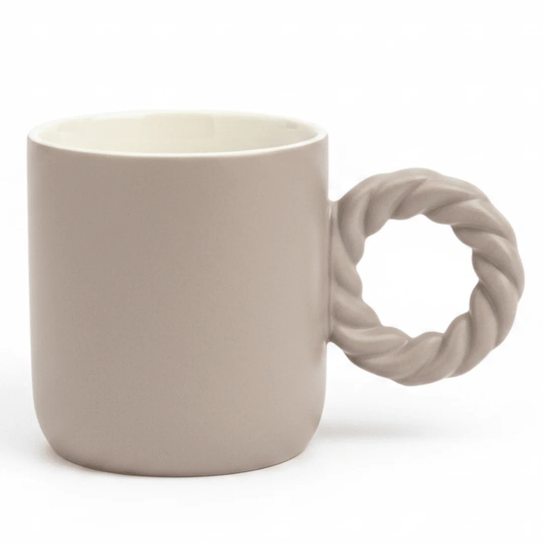 Ceramic Mug with Elegant Twisted Rope Handle | 300ml | Beige,Cream |