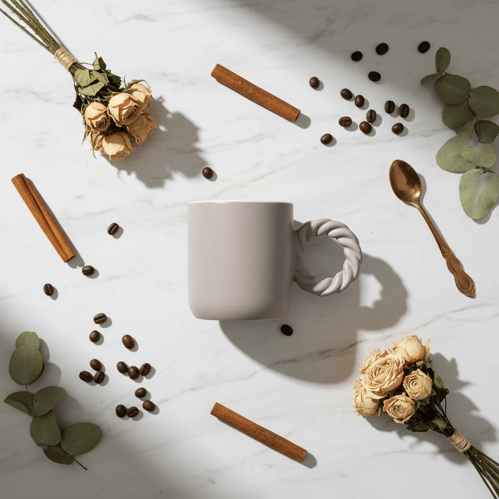 Ceramic Mug with Elegant Twisted Rope Handle | 300ml | Beige,Cream | - Image 2