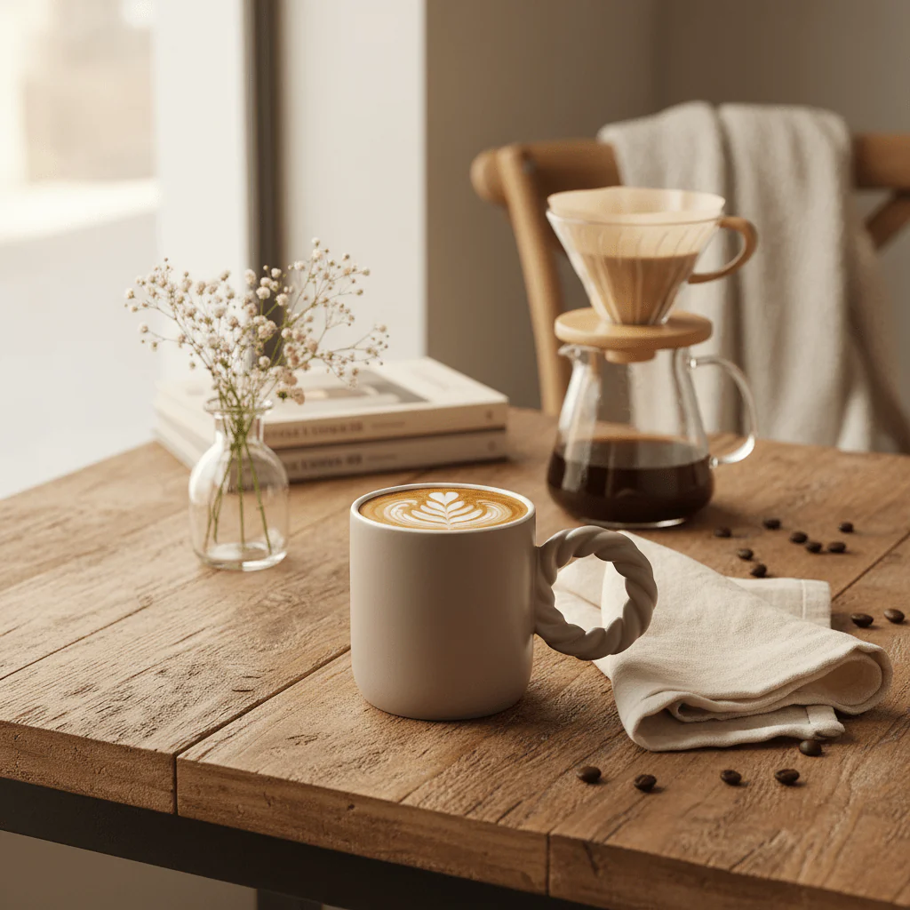 Ceramic Mug with Elegant Twisted Rope Handle | 300ml | Beige,Cream | - Image 4