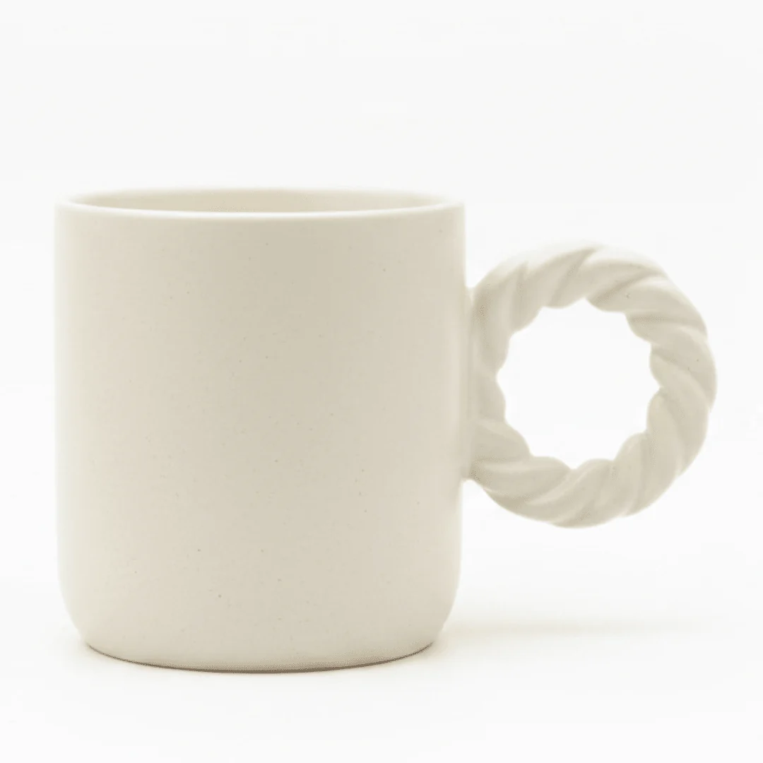 Ceramic Mug with Elegant Twisted Rope Handle | 300ml | Beige,Cream | - Image 5