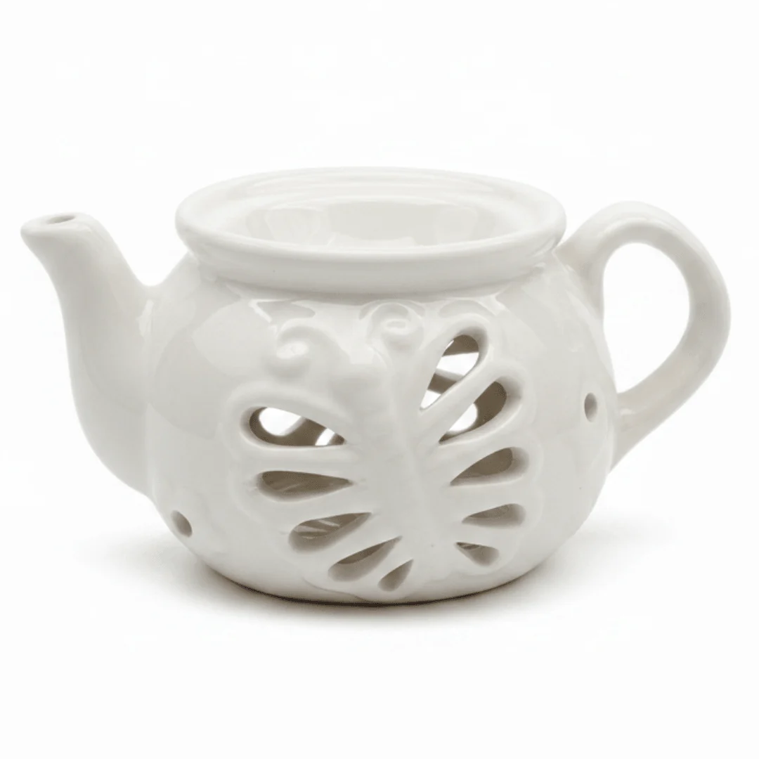 Ceramic Oil Burner Classic Teapot Design 7×7 cm - White / Blue