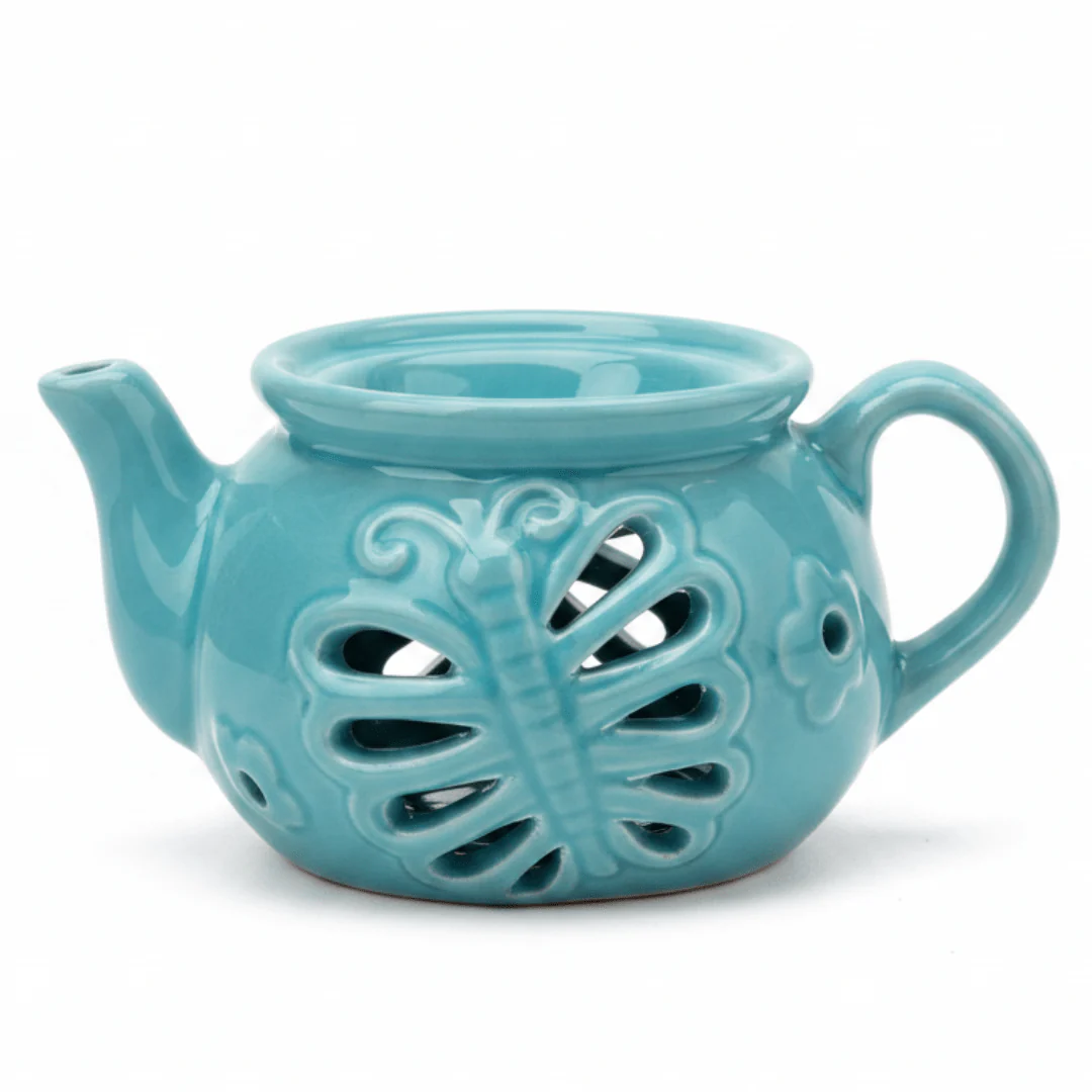 Ceramic Oil Burner Classic Teapot Design 7×7 cm - White / Blue - Image 5