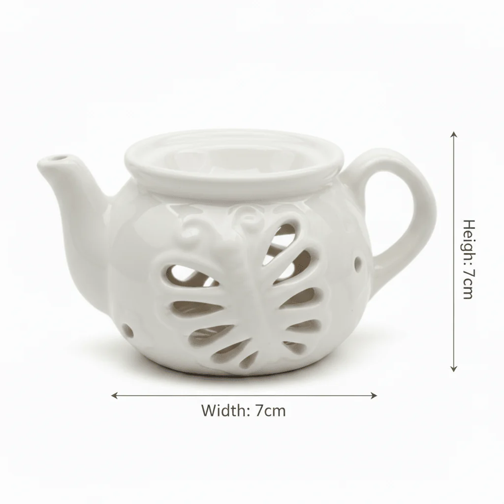 Ceramic Oil Burner Classic Teapot Design 7×7 cm - White / Blue - Image 6