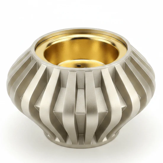 Champagne Gold Chalk Incense Burner | Ribbed Metal Mabkhara | 7cm