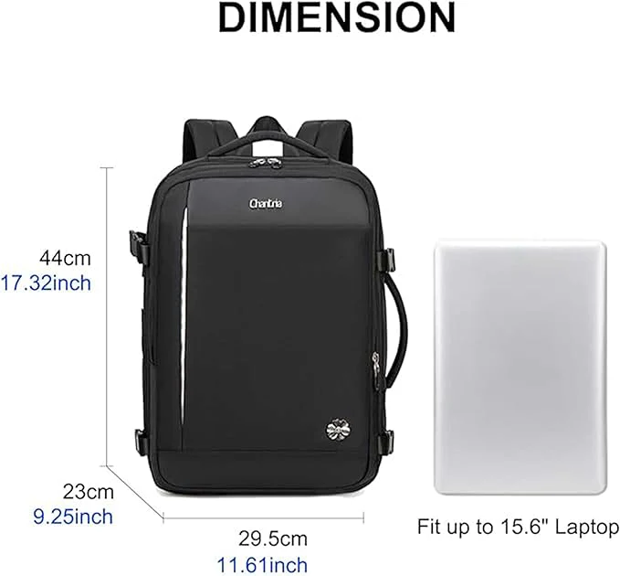 Chantria Expandable Premium Travel Backpack 29.5cm*23.5cm*44cm Water Resistant Multifunctional Backpack with Built in USB port and Headphone Jack for Women, Black-CB00606 - Image 3