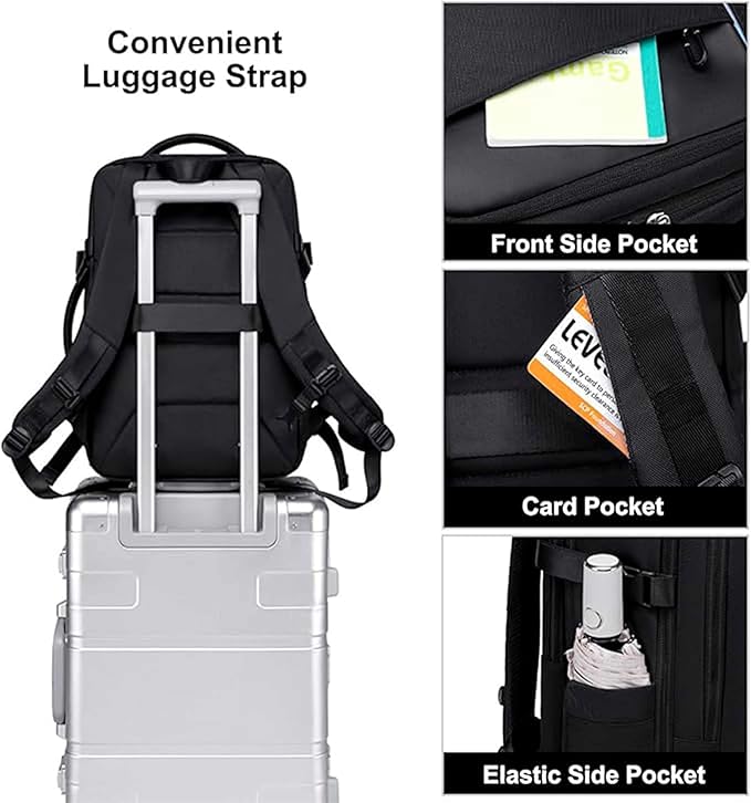 Chantria Expandable Premium Travel Backpack 29.5cm*23.5cm*44cm Water Resistant Multifunctional Backpack with Built in USB port and Headphone Jack for Women, Black-CB00606 - Image 5