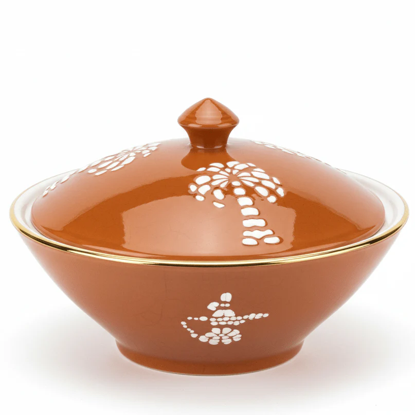 Christian Verucci 10 Inch Premium Brown Ceramic Halwa Serving Bowl with Matching Lid – Elegant Dessert & Sweet Dish for Halwa, Pudding and Sweets