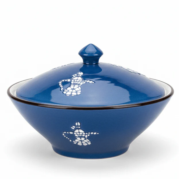 Christian Verucci 10 Inch Stylish Blue Ceramic Halwa Dessert Serving Bowl with Lid – Premium Ceramic Dish for Halwa, Sweets and Dessert Display