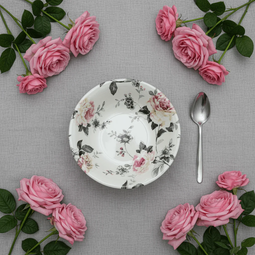 Claytan Off-White Round Ceramic Cereal Bowl with Floral Design - 6.2 Inch - Image 4