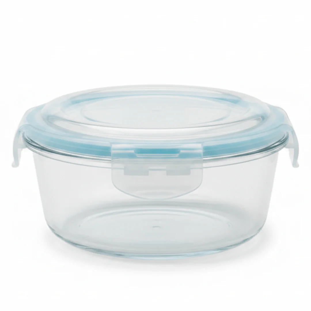 Cloc Medium Round Glass Storage Container with Airtight Lock Lid – Ideal for Food Preservation – 950 ml