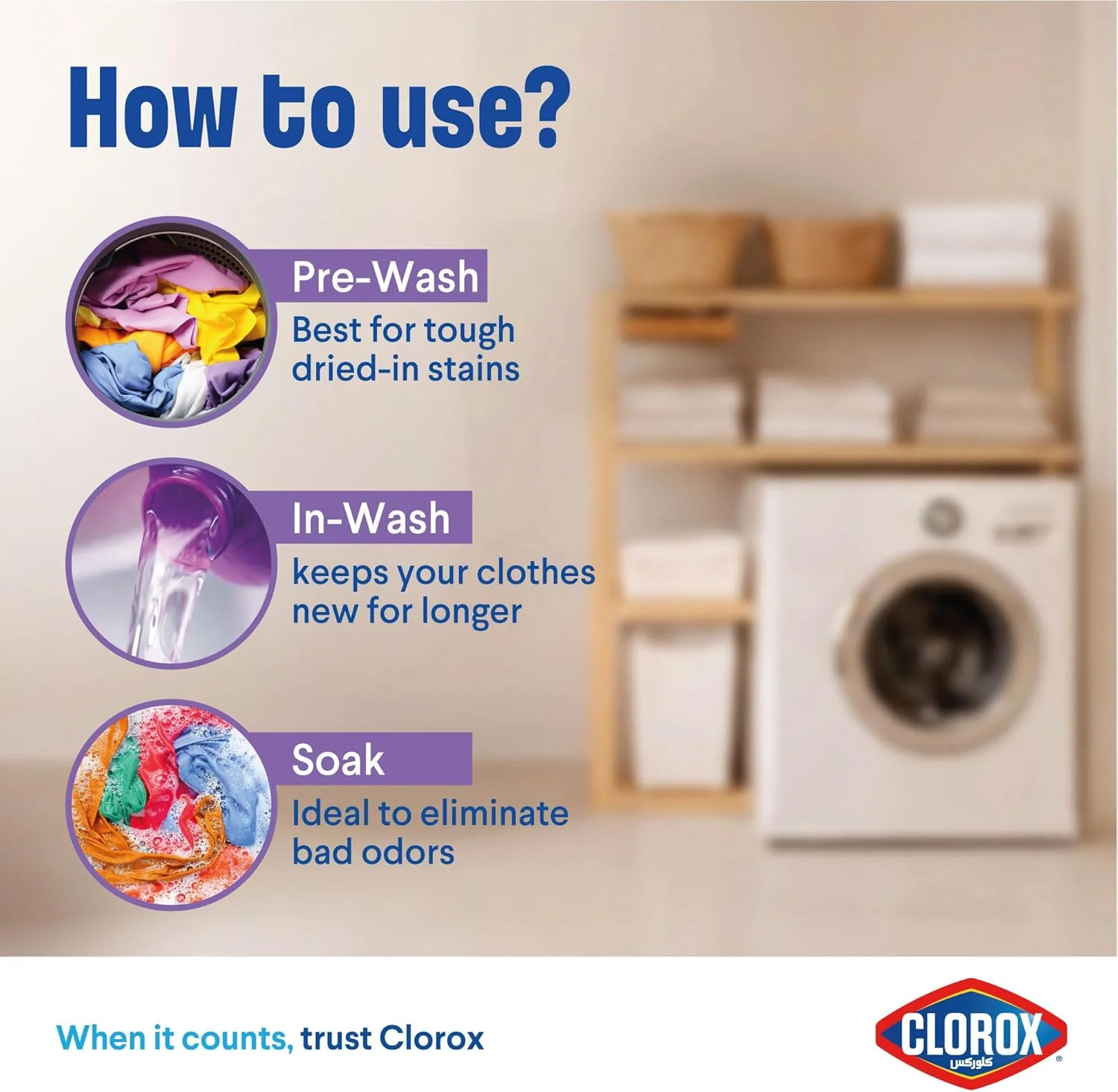 Clorox Clothes 4-in-1 Stain Remover 500ml, Without Chlorine Bleach, Keep Colors Vibrant for Longer - Image 3