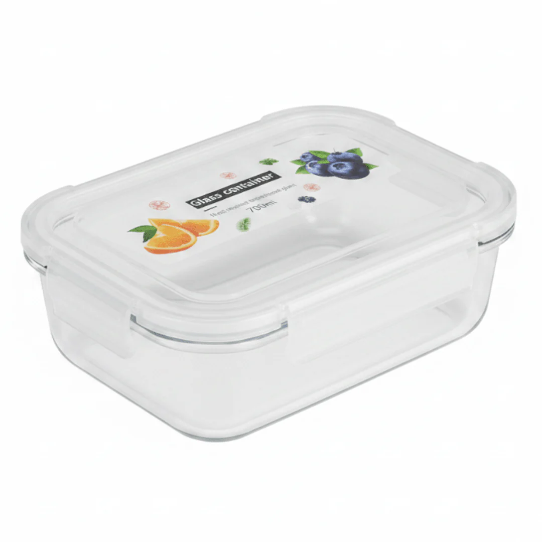 Compact Rectangular Glass Food Storage Container with Airtight Freshness-Seal Lid – Space Saving Design – 700 ml