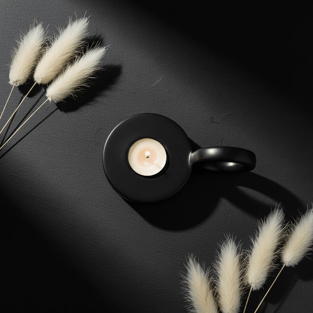 Contemporary Round Black Ceramic Candle Holder with Handle for Elegant Table Styling – 8cm - Image 2