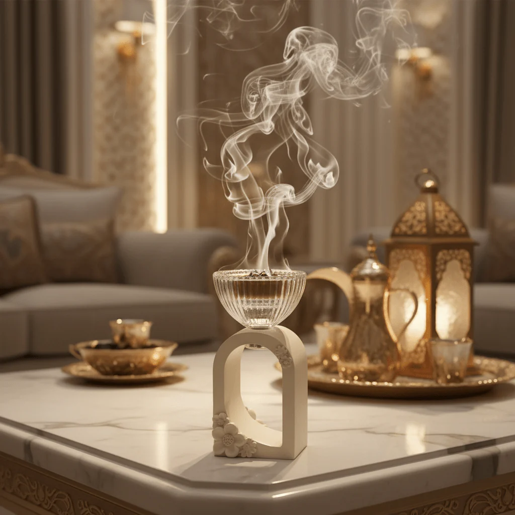 Cream Chalk & Crystal Glass Incense Burner | Floral Arch Design | 15cm - Image 2