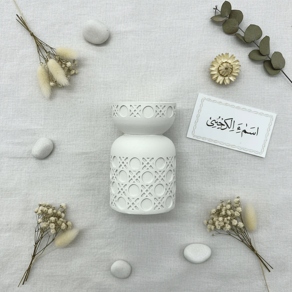 Cream Chalk Ceramic Incense Burner | Geometric Lattice Design | 10×6 cm - Image 2