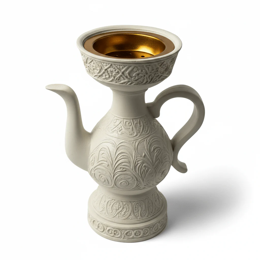 Cream Chalk Arabic Incense Burner | Ornate Floral Engraving | 18cm - Image 4