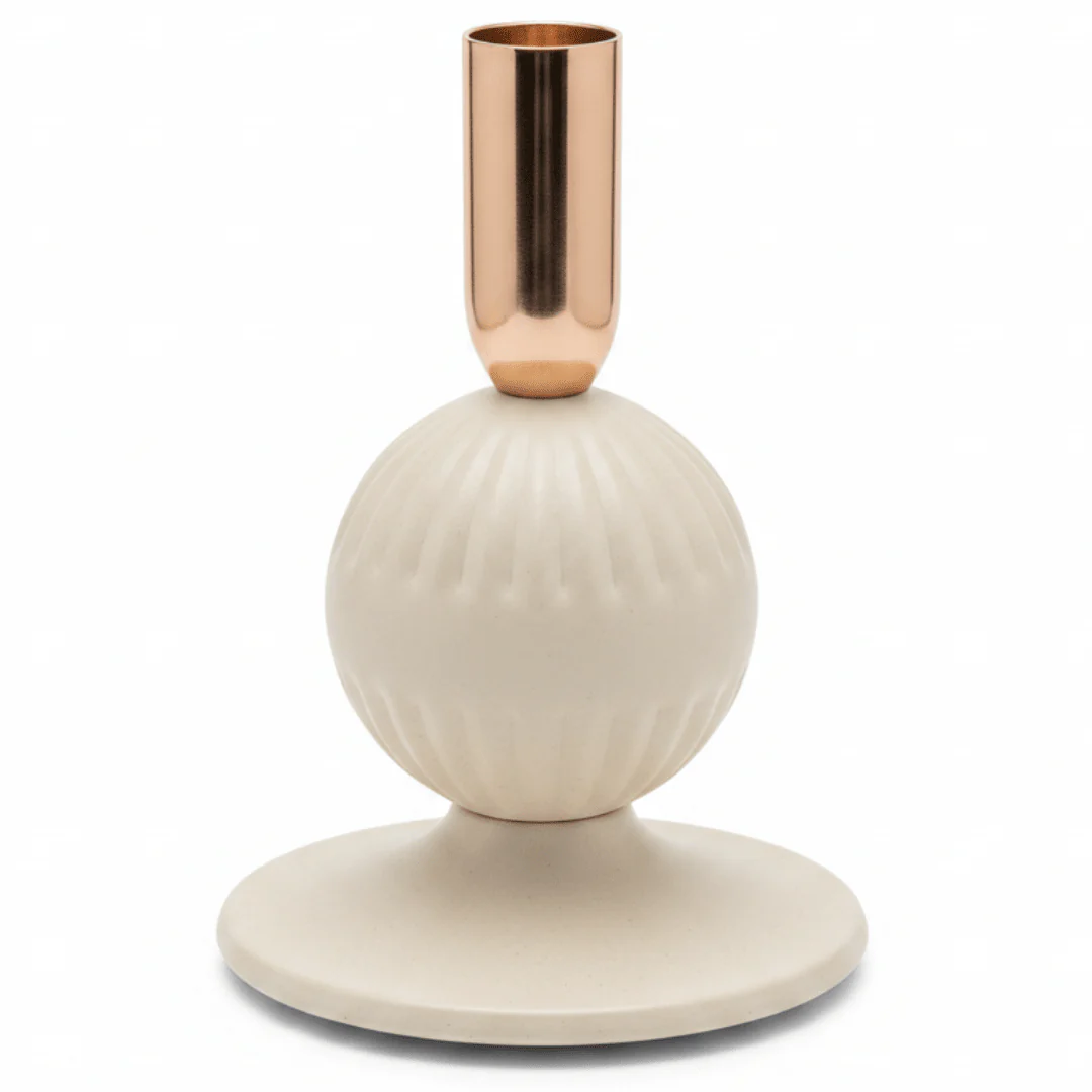 Cream & Rose Gold Elegant Metal Candle Holder – 15cm