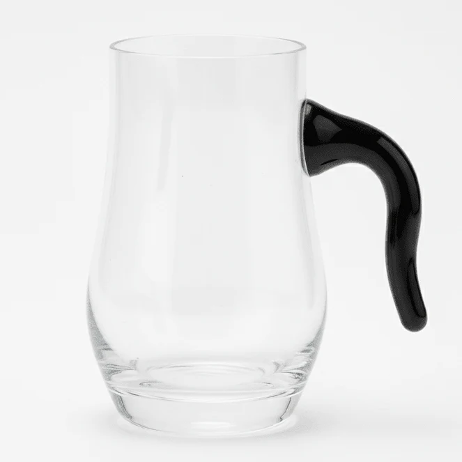 Baer Crystal Glass Beverage Dispenser with Black Handle – Compact Serving Bottle for Juice Milk & Drinks – 200 ml