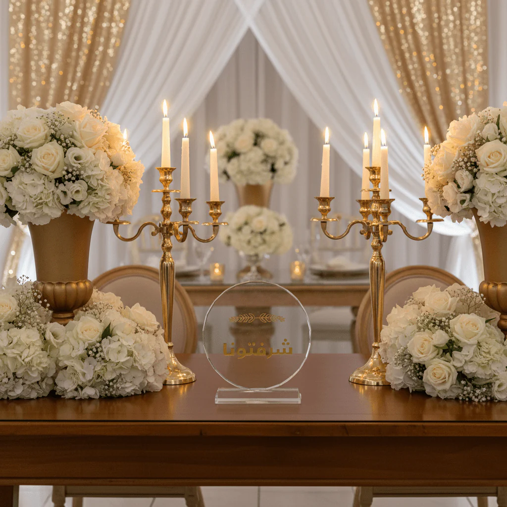 Crystal Glass Table Decor with Gold Arabic Sharaftuna Calligraphy Design - 12.5 x 14 cm - Image 3