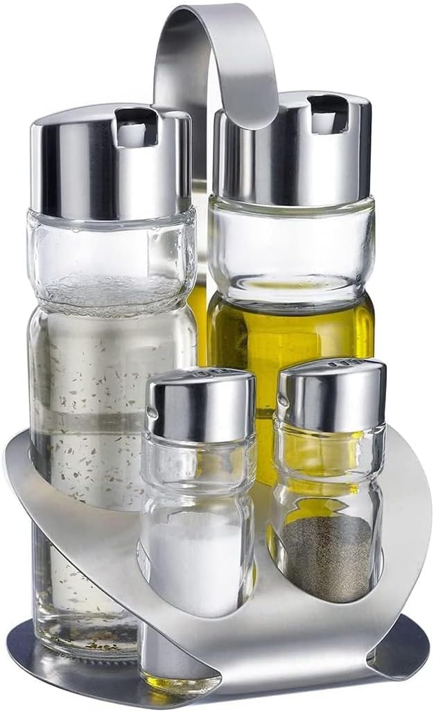 Cuisine Art 4-Piece Cruet Set with Stainless Steel Stand