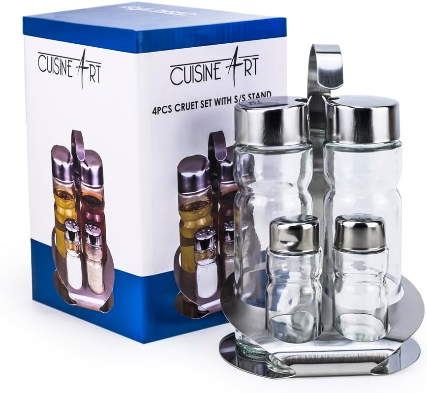 Cuisine Art 4-Piece Cruet Set with Stainless Steel Stand - Image 3