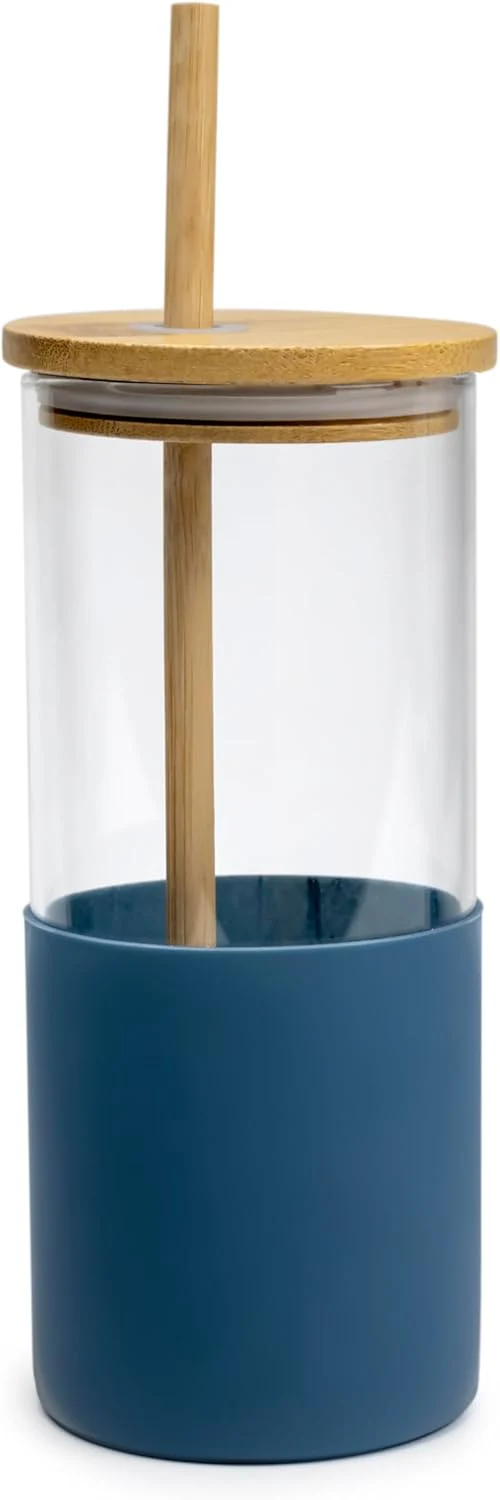 Cuisine Art Moda Glass Bottle Glass Tumbler Glass Water Bottle Straw Silicone Protective Sleeve Bamboo Lid - BPA Free-350ML