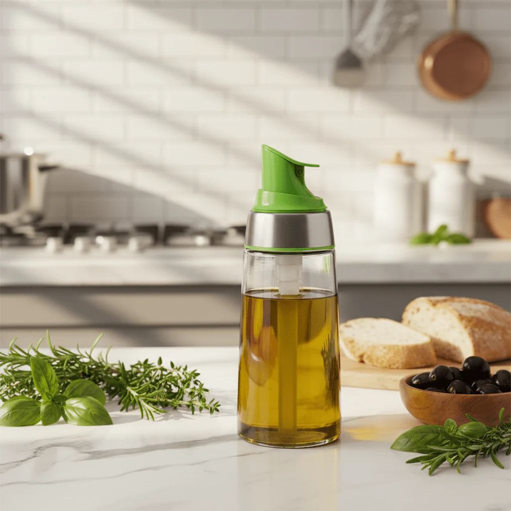 Cuisine Art Premium Glass Oil & Vinegar Dispenser Bottle with Leak-Proof Green Plastic Top – 250ml Capacity - Image 2