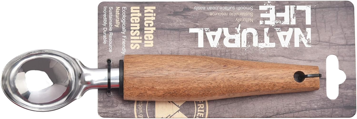 Cuisine Art Staineless Steel Ice Cream Scoop With Acacia Wood Handle-21cmX4cm-Silver & Brown - Image 2