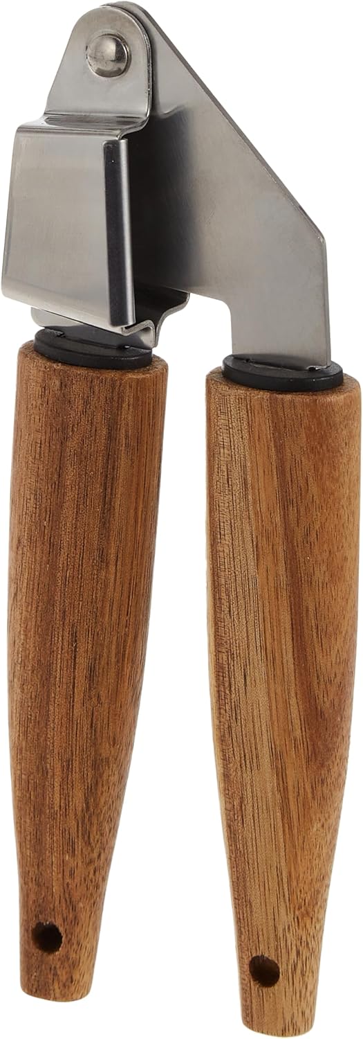 Cuisine Art Stainless Steel Garlic Presser with Acacia Wood Handle-20cm-Silver & Brown - Image 4