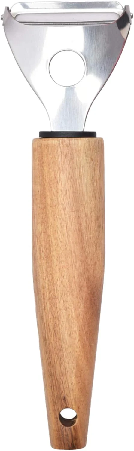 Cuisine Art Stainless Steel Peeler With Acacia Wood Handle-19cm-5.5cm-Silver & Brown