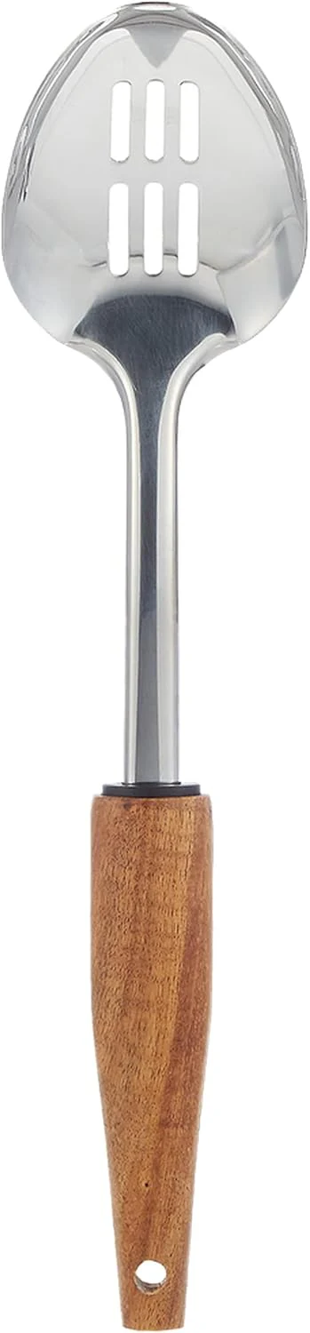 Cuisine Art Stainless Steel Slotted Serving Spoon with Acacica Wood Handle-32cmX7cm