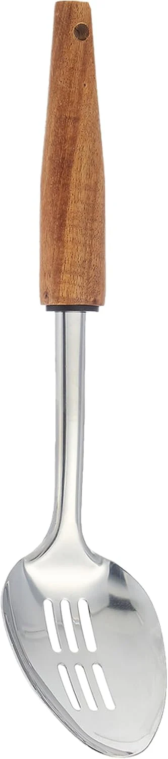 Cuisine Art Stainless Steel Slotted Serving Spoon with Acacica Wood Handle-32cmX7cm - Image 2