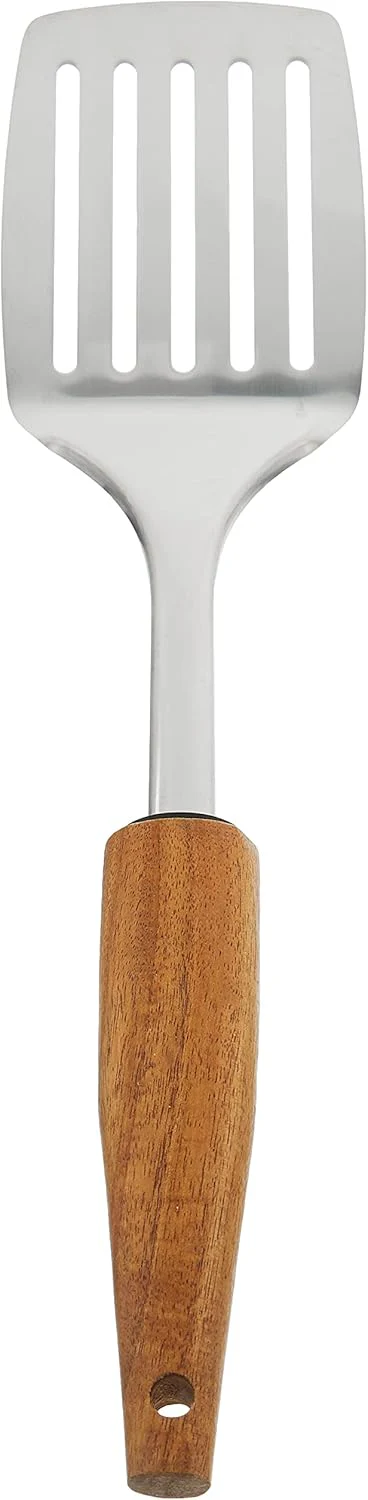 Cuisine Art Stainless Steel Slotted Turner with Acacia Wood Handle-34cmX8cm-Silver & Brown - Image 3