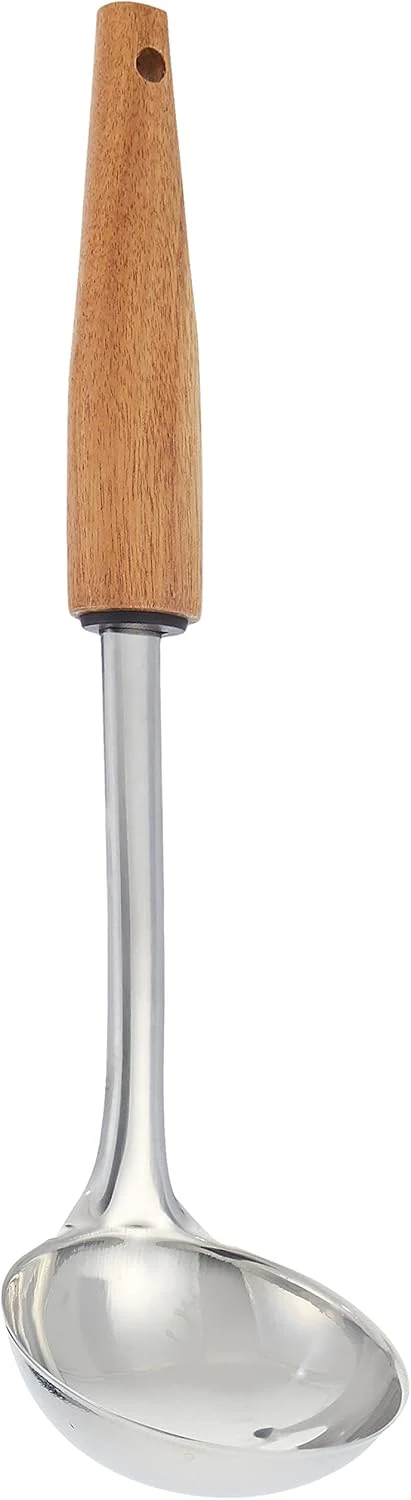 Cuisine Art Stainless Steel Soup Ladle with Acacia Wood Handle-30cmX9cm-Silver & Brown
