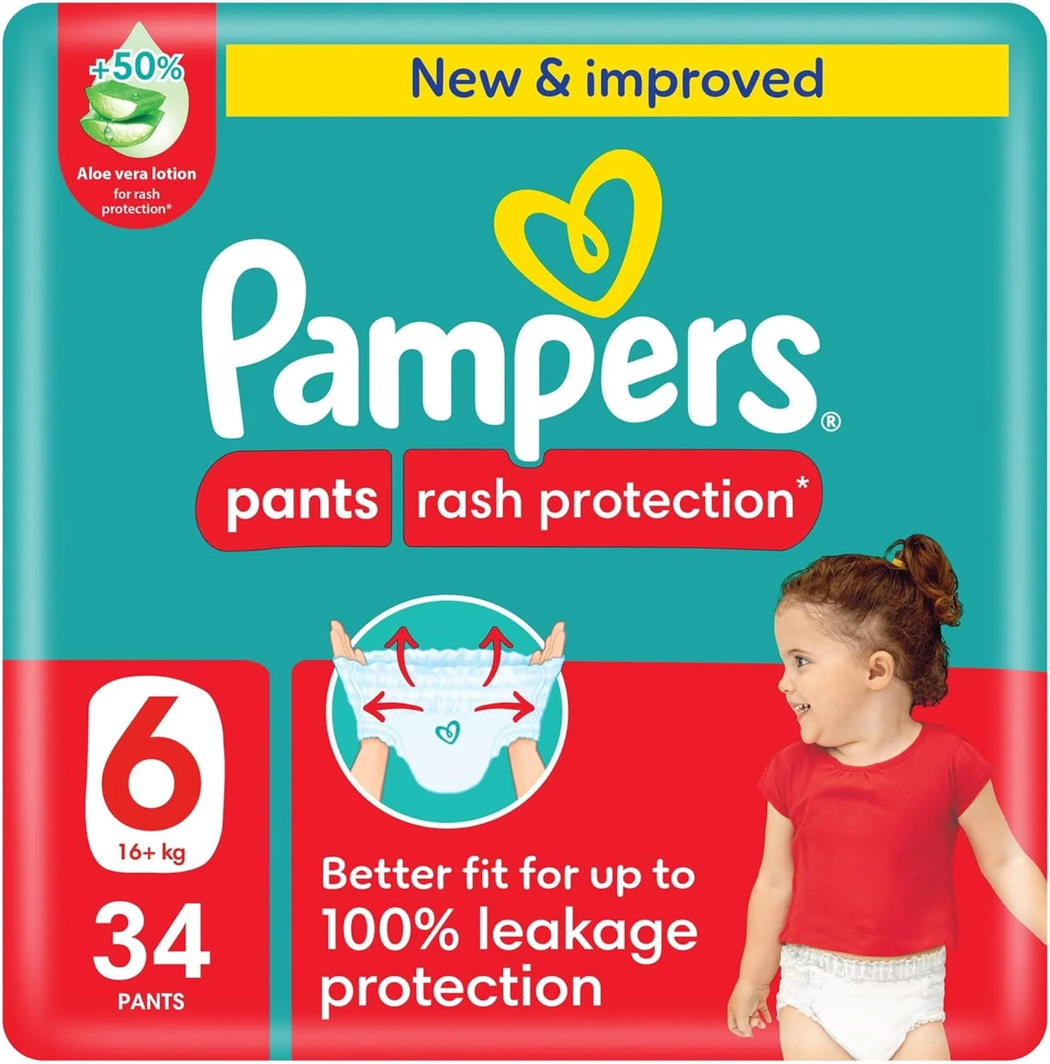 Pampers Rash Protection Pants Diapers, Size 6, 16+kg, Mega Pack, 34 pcs