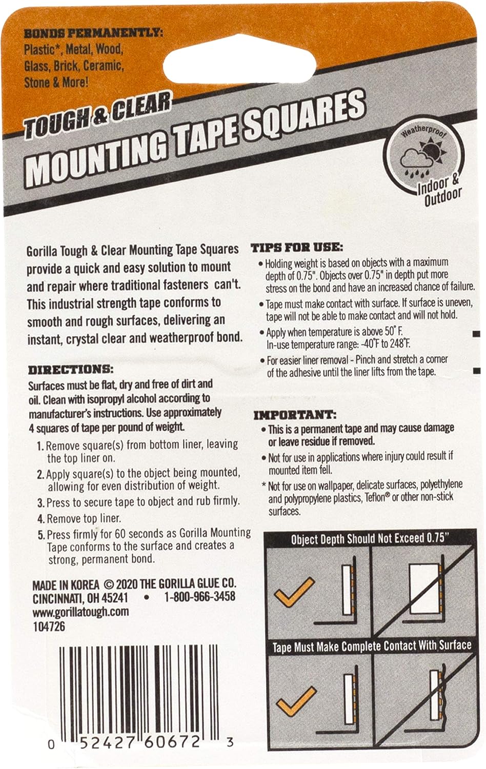 Gorilla Ultra-Strong Clear Mounting Tape Squares – 24 Pre-Cut Adhesive Tabs - Image 2