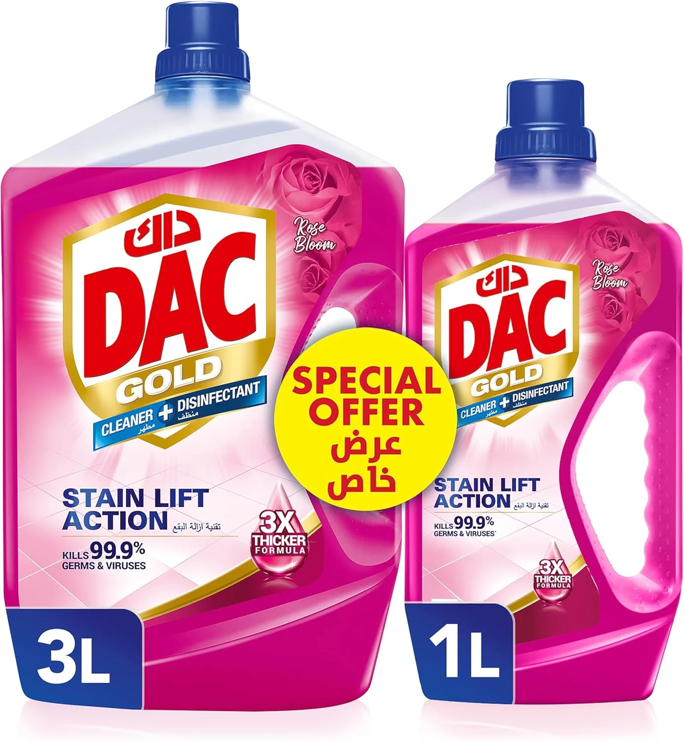 DAC Gold Disinfectant Multi-Purpose Cleaner - Rose (3 Litres + 1 Litre), For 99.9% Germs And Bacteria Removal, GI0384166609