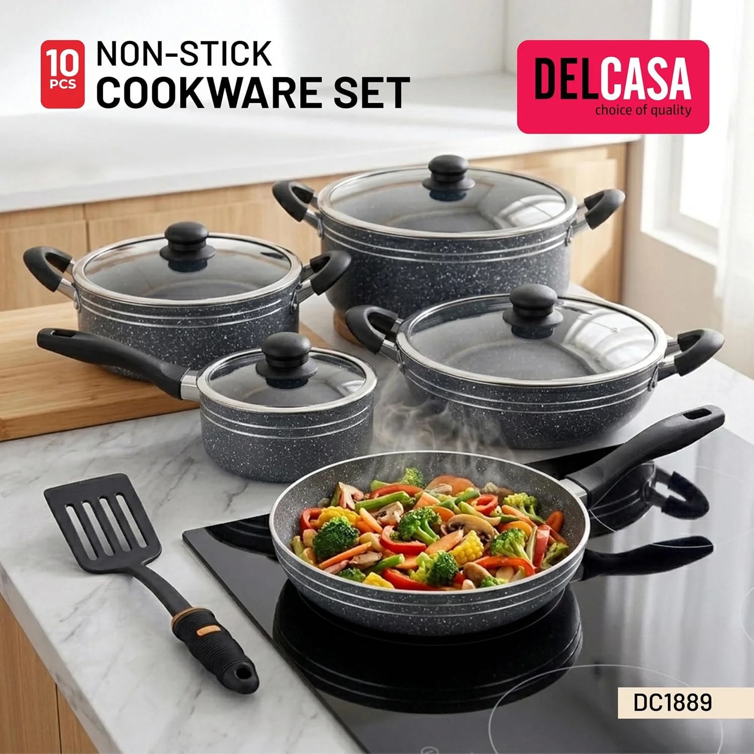Delcasa 10-Piece Non-Stick Granite Coated Cookware Set - DC1889 - Image 3