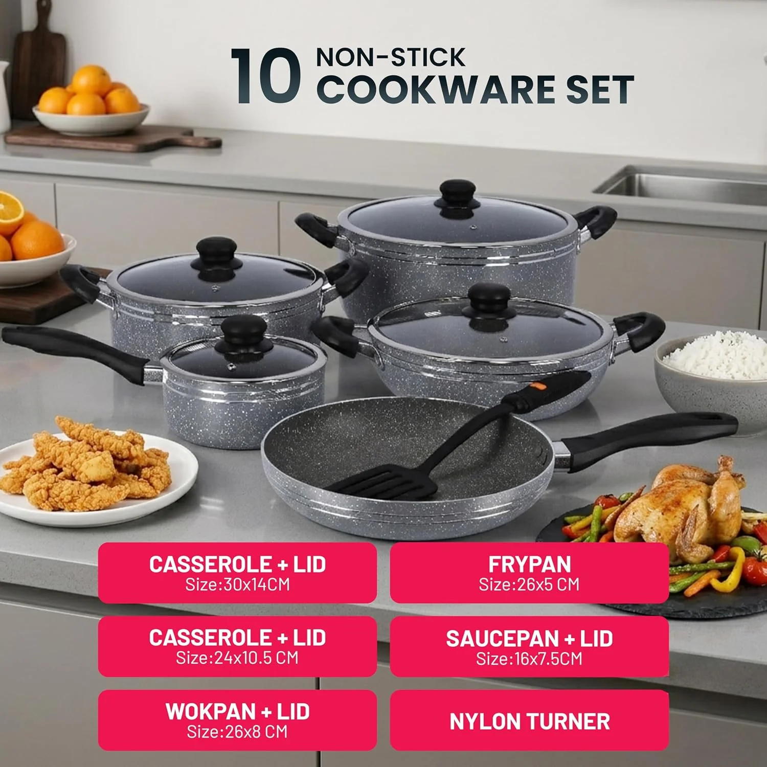 Delcasa 10-Piece Non-Stick Granite Coated Cookware Set - DC1889 - Image 7