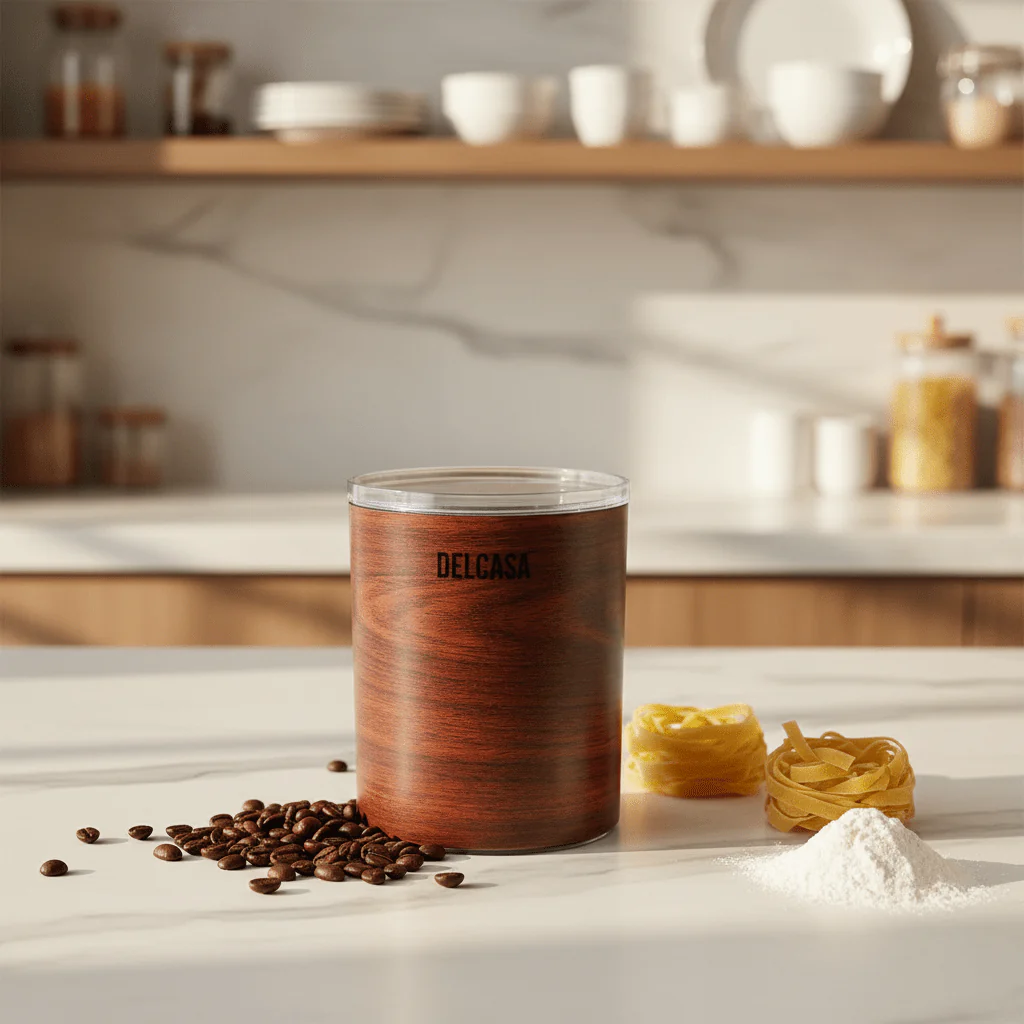 Delcasa Airtight Brown Acrylic Kitchen Storage Canister with Lid for Dry Food 1060 ml - Image 2