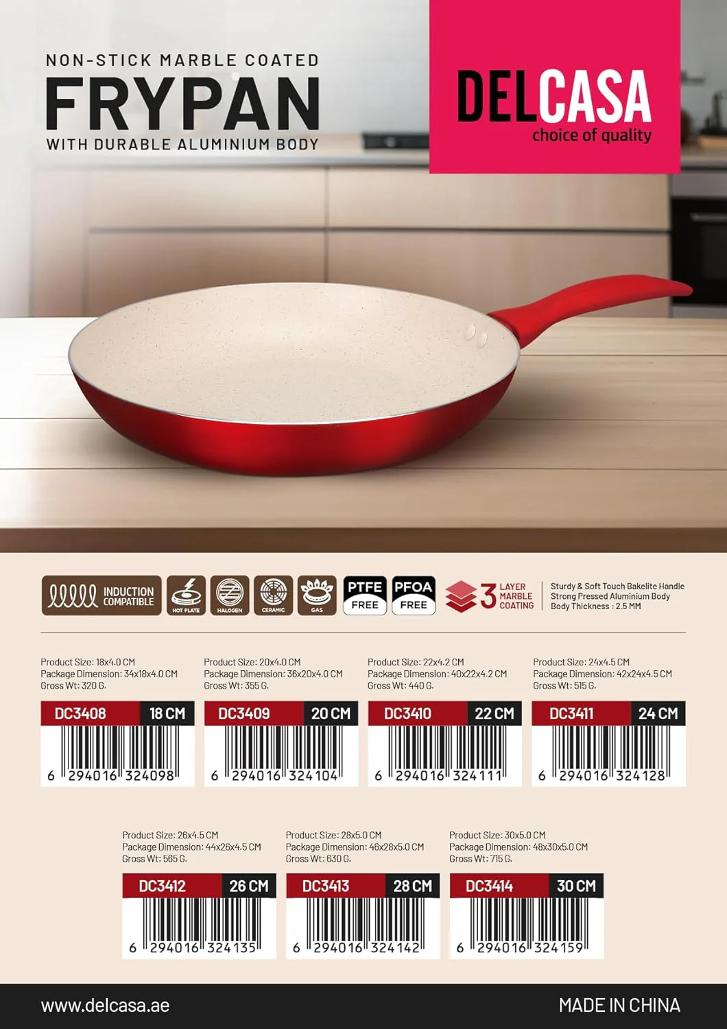Delcasa DC3409 Non Stick Frypan, 20 cm Size, Off White/Red - Image 5