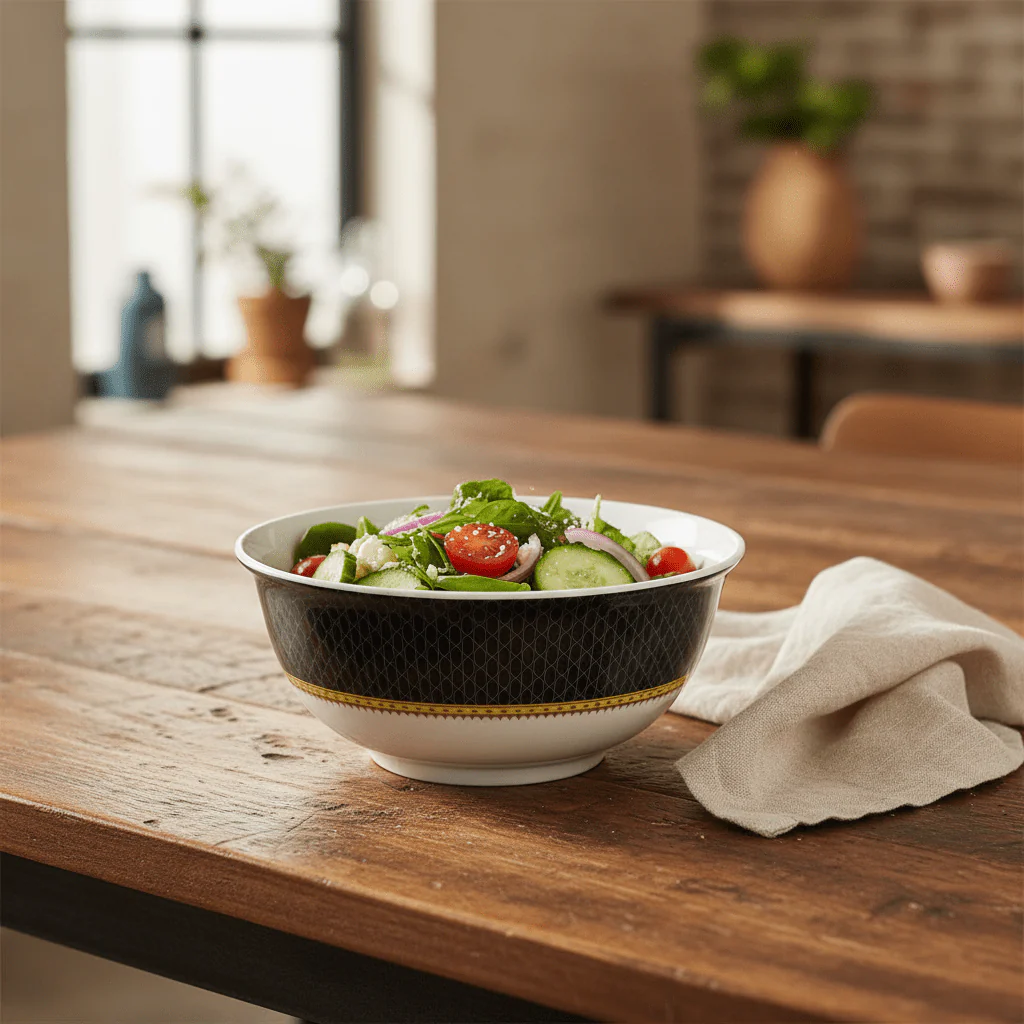 Delcasa Melamine Serving Bowl | Black & White Geometric Design | 7-Inch | - Image 2