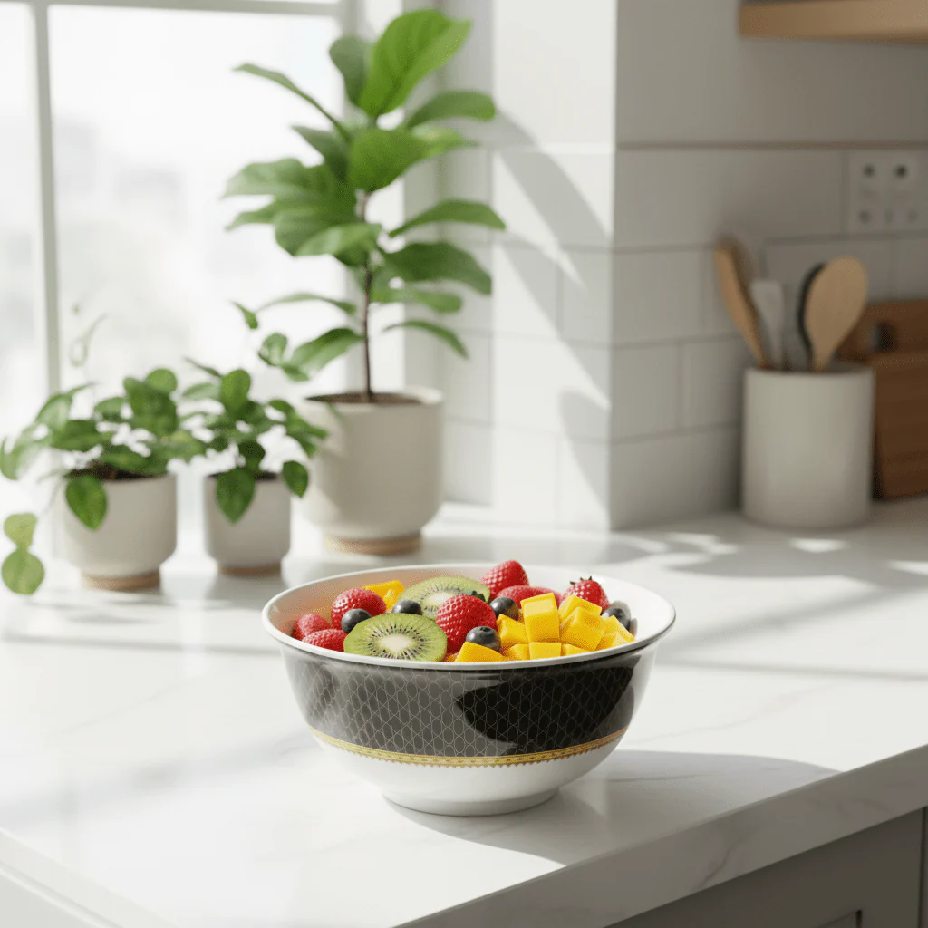 Delcasa Melamine Serving Bowl | Black & White Geometric Design | 7-Inch | - Image 3