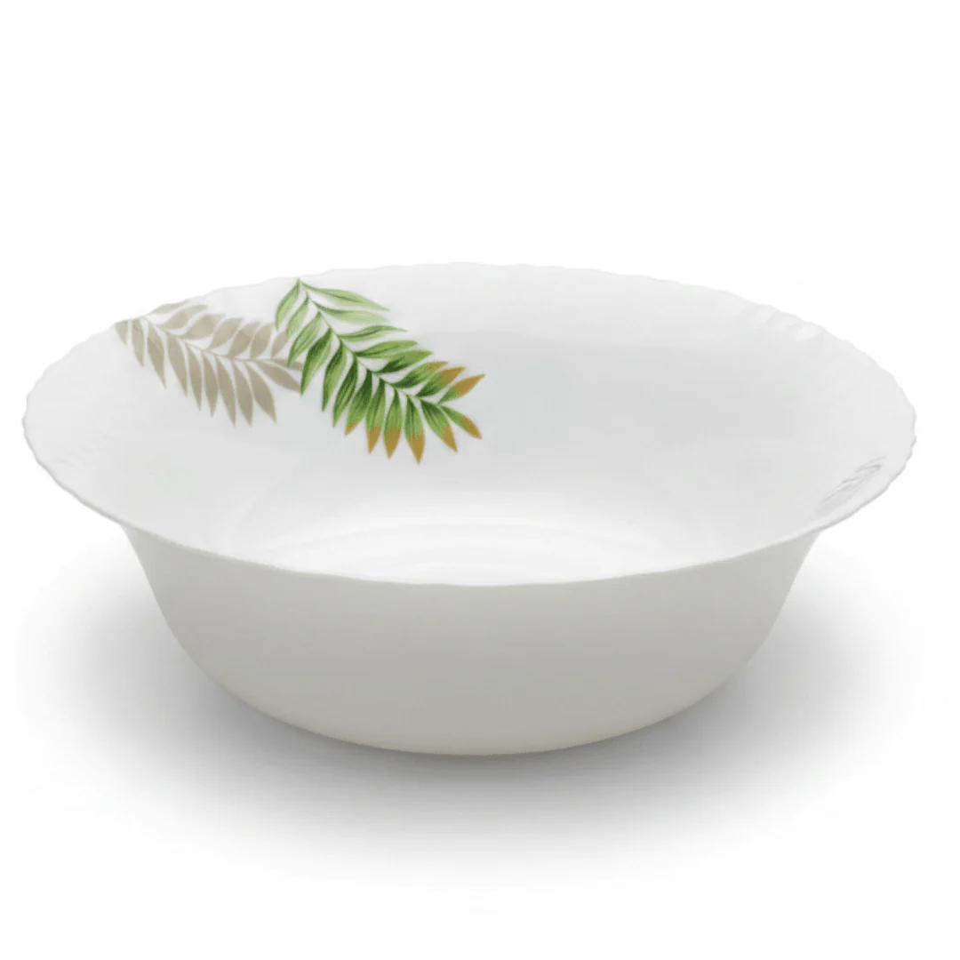 Delcasa White Opalware Large Serving Bowl with Leaf Design - 8 Inch