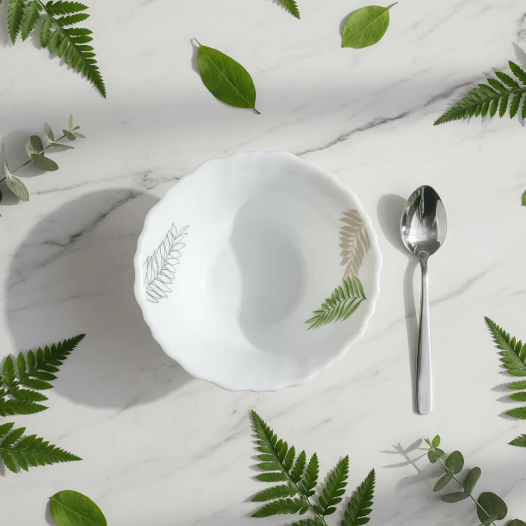 Delcasa White Opalware Multipurpose Bowl with Leaf Design - 4 Inch - Image 2