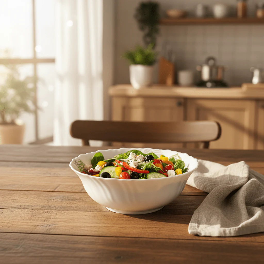 Delcasa White Opalware Serving Bowl with Leaf Design - 7 Inch - Image 2