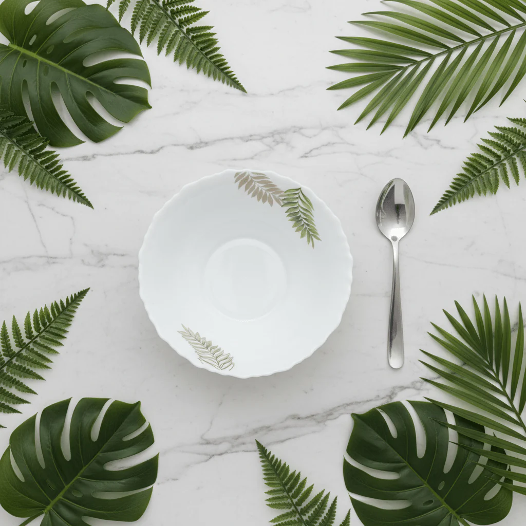 Delcasa White Opalware Serving Bowl with Leaf Design - 7 Inch - Image 3