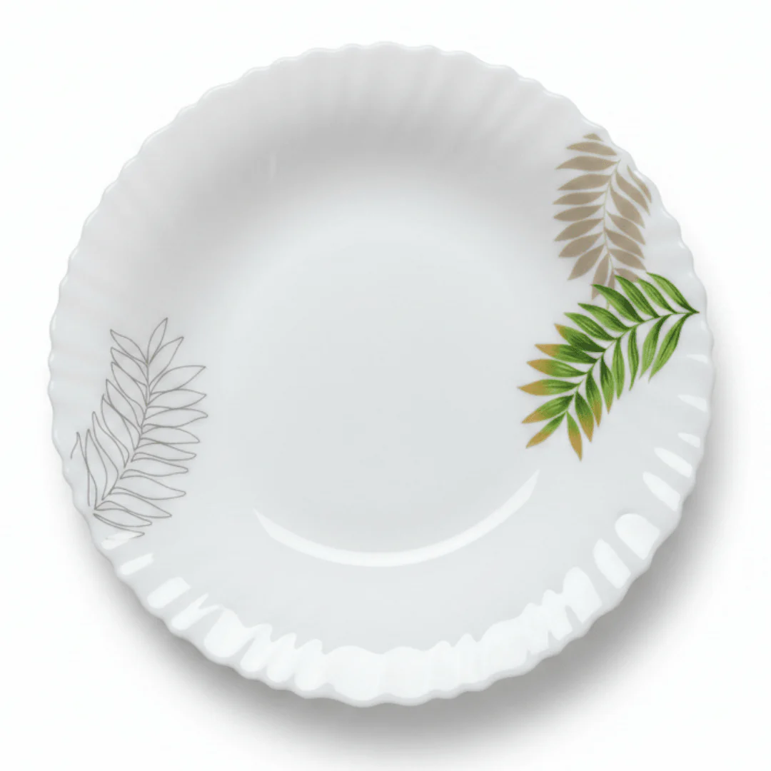 Delcasa White Opalware Soup Plate with Decorative Leaf Design – 9 Inch